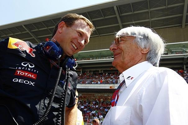 Da können Christian Horner, Teamchef Red Bull und Bernie Ecclestone gut lachen. Foto: wmd/Auto-Reporter.NET